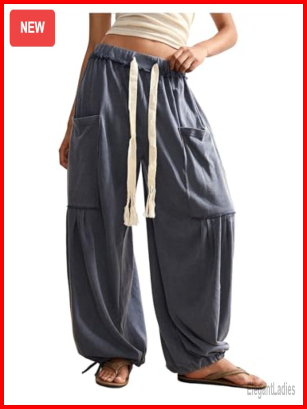 Baggy Boho Harem Pants Wide Leg Sweatpants with Pockets Drawstring Waist Casual